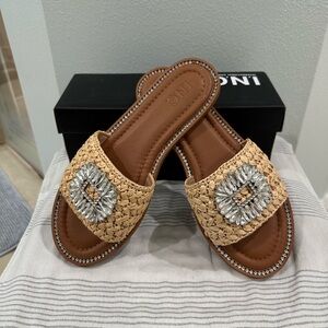 INC International Concepts Woven Tan and Silver Sandals